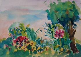 Plein Air Watercolor; Willowwood Arboretum, Chester NJ